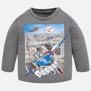 Tricou maneca lunga avion pentru bebe baiat Mayoral 2036TI18GRI